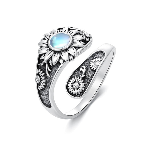 Sterling SilverJesus Cross Bee Cross  Dragonfly Cross Moonstone Sunflower Tree of Life Sunflower Adjustable Spoon Ring