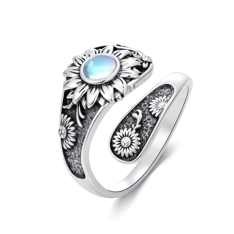 Sterling SilverJesus Cross Bee Cross  Dragonfly Cross Moonstone Sunflower Tree of Life Sunflower Adjustable Spoon Ring