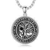 Sterling Silver Memento Mori Gothic Skull Amulet Pendant Necklace for Men