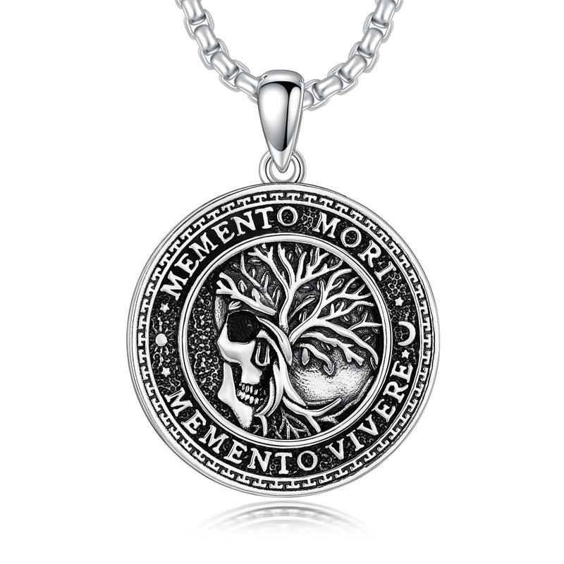 Memento Mori　Testament to Life Sterling Silver Memento Mori Gothic Skull Amulet Pendant Necklace