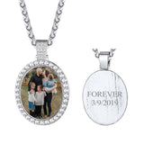 Copper Cubic Zirconia Oval Personalized Photo Engraved Pendant Necklace