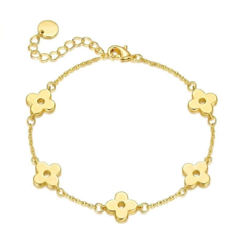 14K Gold Plated Four Leaf Clover Bracelet Adjustable Chain for Women