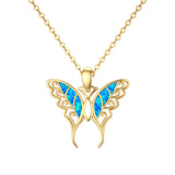 14K Real Gold Butterfly Necklace with Blue Opal Yellow Gold Butterfly Pendant Necklace Jewelry Gifts for Women