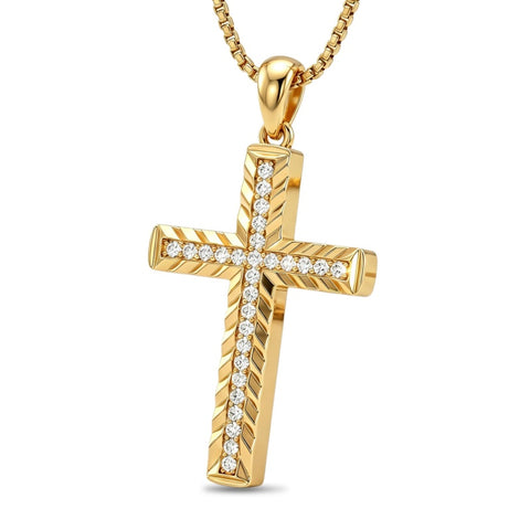 14K Gold Plated Cubic Zircon Cross Pendant Necklace for Men Birthdays Anniversary Christmas Father's Day Gift