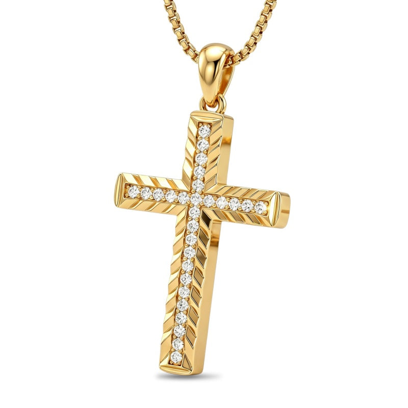 14K Gold Plated Cubic Zircon Cross Pendant Necklace for Men Birthdays Anniversary Christmas Father's Day Gift