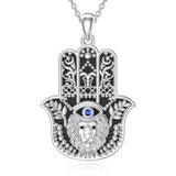 Sterling Silver Hamsa Hand Owl Egyptian Cat Lion Pendant Necklace