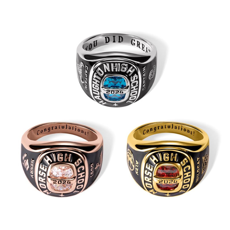 Engraved College Ring 18号 Sterling Silver 2026 Personalized Engraved High School College