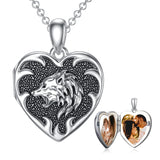 Heart Wolf Locket Necklace That Holds 2 Pictures Personalized Photo Locket for Men Sterling Silver on Father Son Birthday