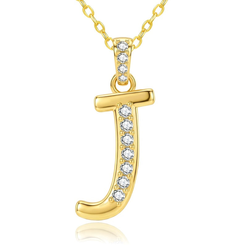 Cubic Zircon 14K Gold Plated Initial Letter A-Z Pendant Necklace