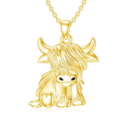 Mothers Day Gifts for Mom Highland Cow Necklace 10K/14K/18K Solid Gold Highland Cow Pendent Cow Jewelry Gifts for Women