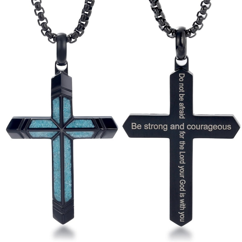 14K Gold Plated Turquoise Malachite Cross Necklace for Men Christianity Cross Jewelry