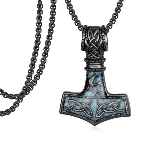 14K Gold Plated Turquoise Wolf Thor's Hammer Ankh Dragon Lion Compass Crucifix Pendant Necklace for Men