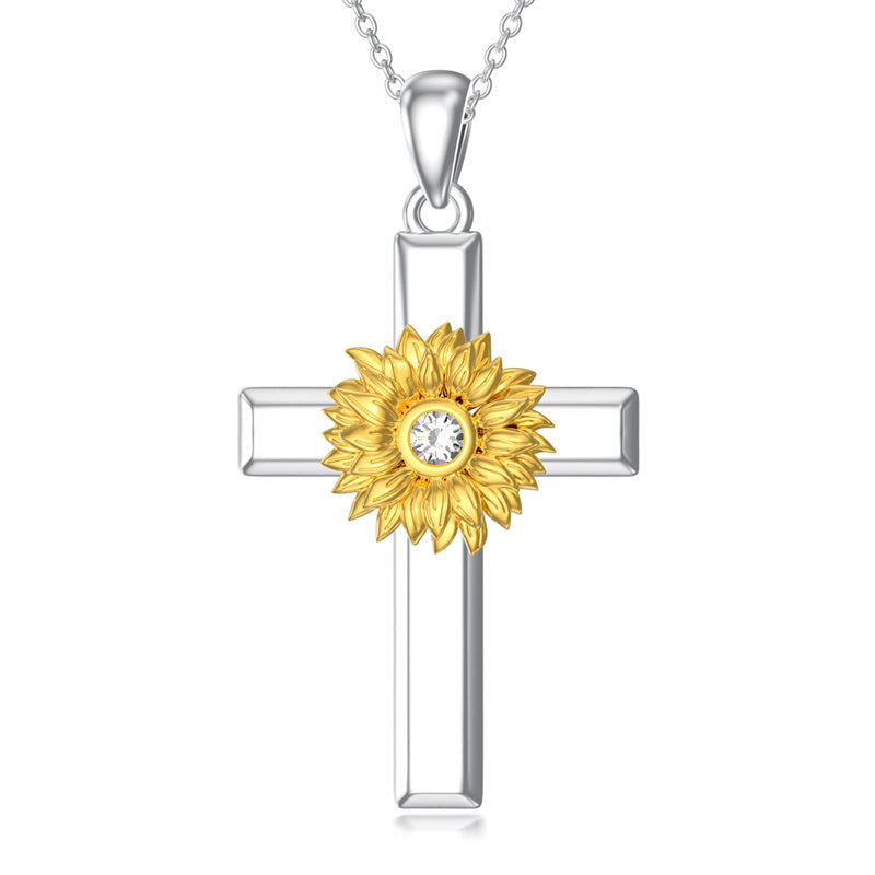 Sterling Silver Lion Semicolon Rose Sunflower Cross Pendant Religious Necklace