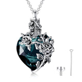 Sterling Silver Heart TearDangle Crystal Rose Cremation Urn Necklace for Ashes