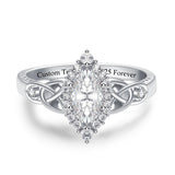 Sterling Silver 10K 14K 18K Gold  Personalized Engraved Moissanite Celtic Knot Wedding Engagement Ring