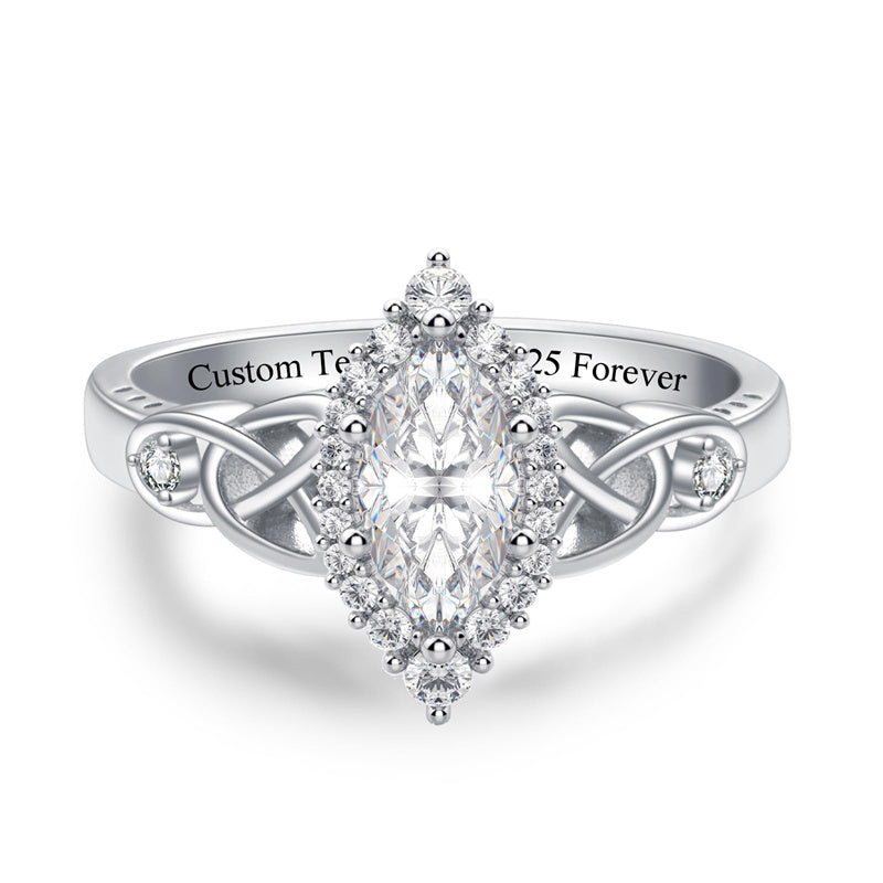 Sterling Silver 10K 14K 18K Gold  Personalized Engraved Moissanite Celtic Knot Wedding Engagement Ring