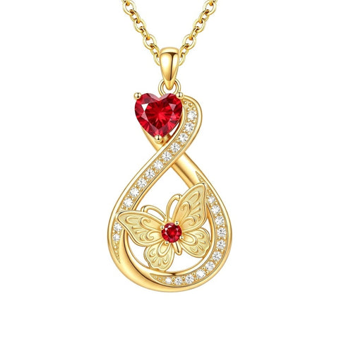 14K Gold Plated Infinity Birthstone  Butterfly Cross Necklace for Women