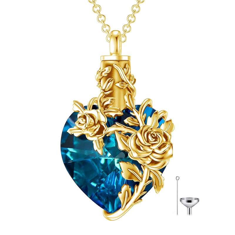 Sterling Silver Heart Crystal Rose Urn Necklaces for Ashes for Women