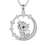 Sterling Silver Cubic Zirconia Raccoon Cat Dog Corgi Otter Highland Cow Pendant Necklace Gift for Birthday Christmas
