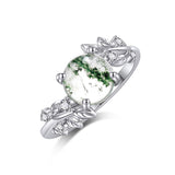 Natural Moss Agate Ring Sterling Silver Green Moss Agate Ring Promise Ring Engagement Wedding Jewelry Gift for Women