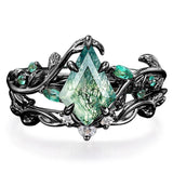 Sterling Silver 10K 14K 18K Gold Vintage Nature Moss Agate Engagement Ring Sets for Women
