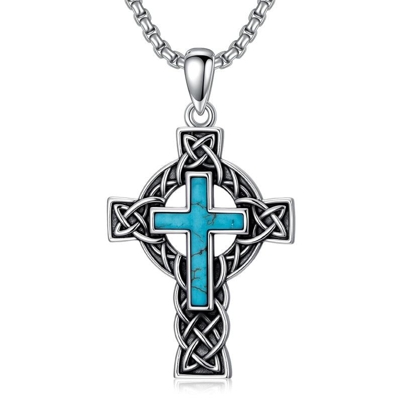 14K Gold Plated Turquoise Cross Pendant Necklace