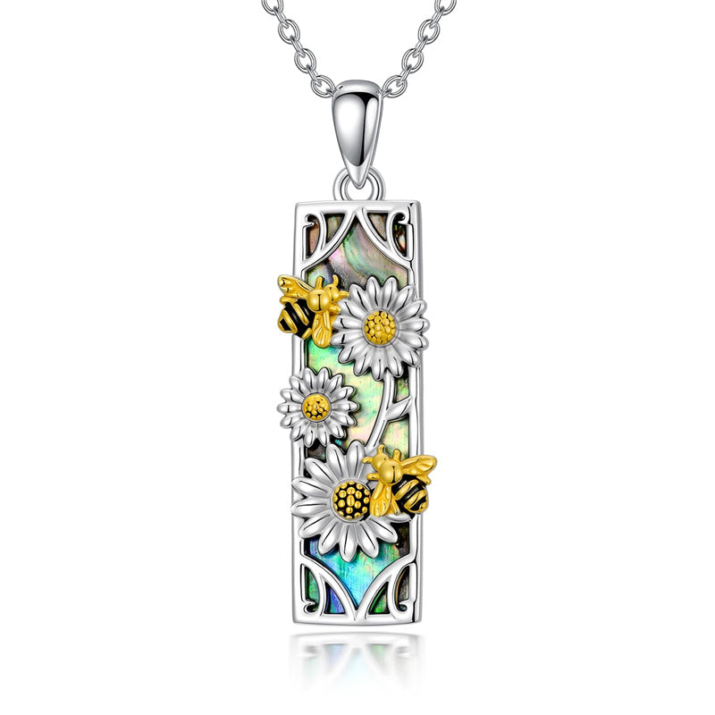 Sterling Silver Abalone Shell Bar Cardinal Bee Butterfly Hummingbird Dragonfly Phoenix Pendant Necklace for Women