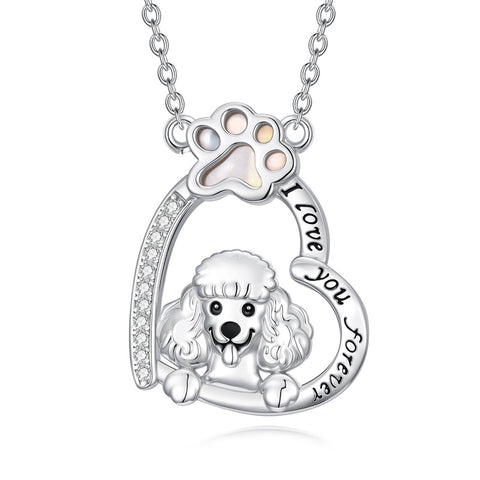 Sterling Silver Paw Print Poodle Corgi French Schnauzer Chihuahua Dachshund Golden Retriever Pug Pendant  Necklace