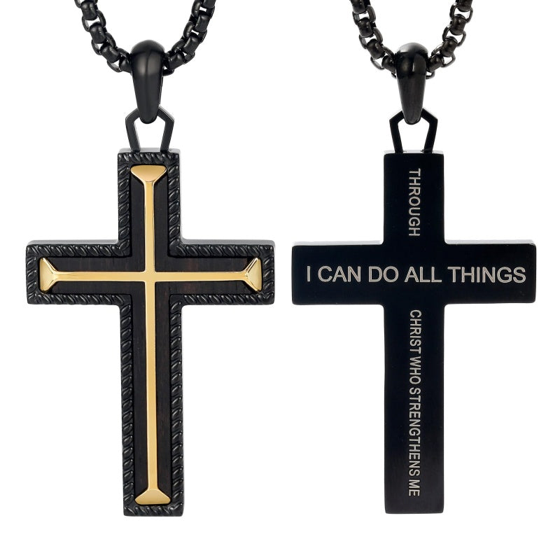 14K Gold Plated Wooden Cross Necklace Jewelry Gift for Him
