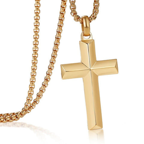 14K Gold Plated Cross Necklace for Men with Adjustable Chain Jewelry Gift for Him