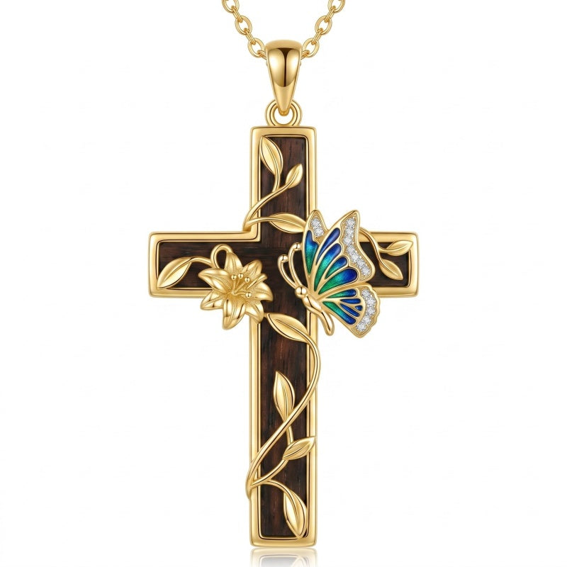 14K Gold Plated Wooden Pendant Necklace Beliefs jewelry