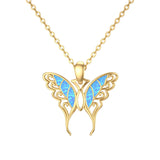 14K Real Gold Butterfly Necklace with Blue Opal Yellow Gold Butterfly Pendant Necklace Jewelry Gifts for Women