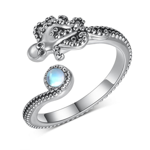 Sterling Silver  Moonstone Snake Fox Cat Octopus Wolf Ring