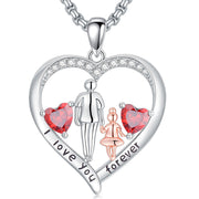 Sterling Silver Birthstone Father-Daughter Pendant Necklace Engraved with I Love You Forever