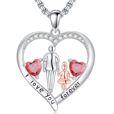 Sterling Silver Birthstone Father-Daughter Pendant Necklace Engraved with I Love You Forever