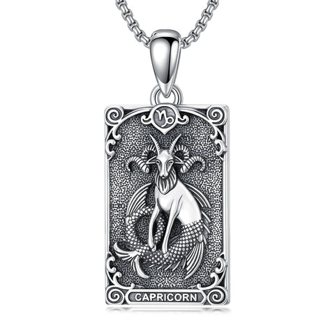 Sterling Silver Tarot Card 12 Zodiac Sign Pendant Necklace