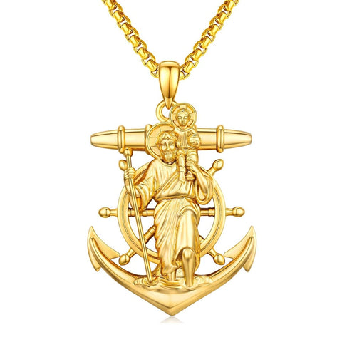 Christian Religious Medal Amulet 14K Gold Plated Pendant  Necklace