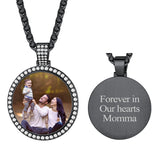 Copper Cubic Zirconia Round Personalized Photo Pendant Necklace