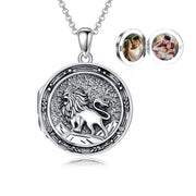 Sterling Silver Lion Photo Locket Necklace