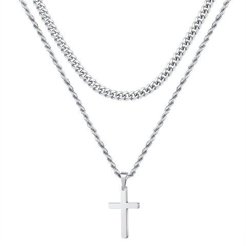 Cross Necklace For Men Mens Cross Necklaces Stainless Steel Cross Pendant Necklace Cross Chain Necklace Gift For Men Boys