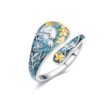 Sterling Silver Turquoise Hummingbird Butterfly Sunflower Adjustable Spoon Ring