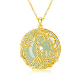 14k Gold Plated Sterling Silver Round Jade Tree of Life Necklace Good Fortune Jewelry for Women