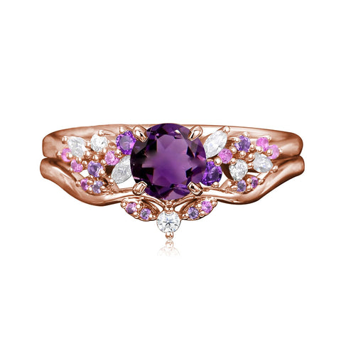 Sterling Silver 1CT Round Gemstone Engagement Promise Anniversary Ring Set for Women