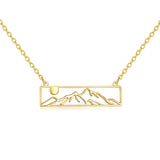 Yellow Gold Mountain Necklace 14k Gold Inspirational Bar Pendant Necklace Fine Gold minimalist Sun and Mountain Necklace Jewelry Gifts for Women Girls