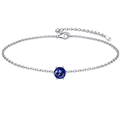 Sterling Silver Simple Dainty Round Heart Birthstone Single Layer Charm Anklet