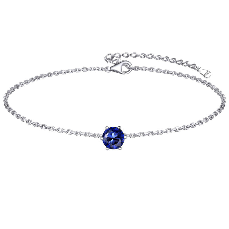 Sterling Silver Simple Dainty Round Heart Birthstone Single Layer Charm Anklet