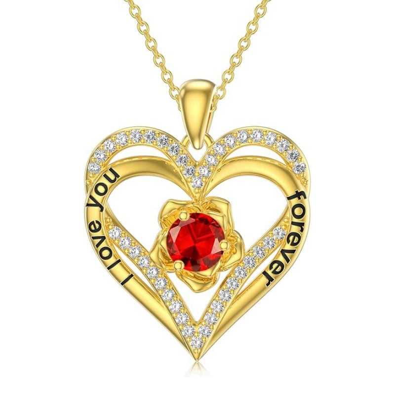 14K Gold Plated  Birthstone Rose Flower Pendant Necklace Birthday Wedding Anniversary Jewelry Gifts for Women