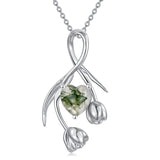 Tulips Flower Necklace for Women Sterling Silver Moss Agate Jewelry for Mother's Day Birthday