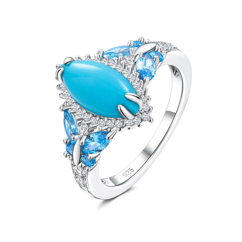 Sterling Silver Cushion Marquise Pear Round Oval Cut Turquoise Engagement Ring for Women