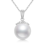 14K Real Gold Pearl Pendant Necklace for Women,Solid Gold 9 MM Freshwater Pearl Necklaces Anniversary Birthday Jewelry Present for Women